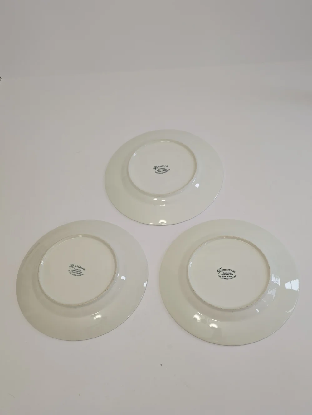 Williams Sonoma Set Of 3 Brasserie Ivory Porcelain Dinner Plates Green Rim 11